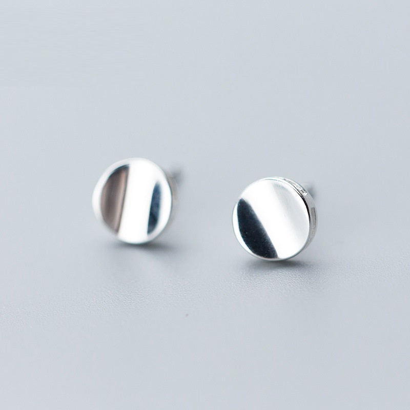 S925 Silver Glossy Round Stud Earrings For Women-Jewearrings