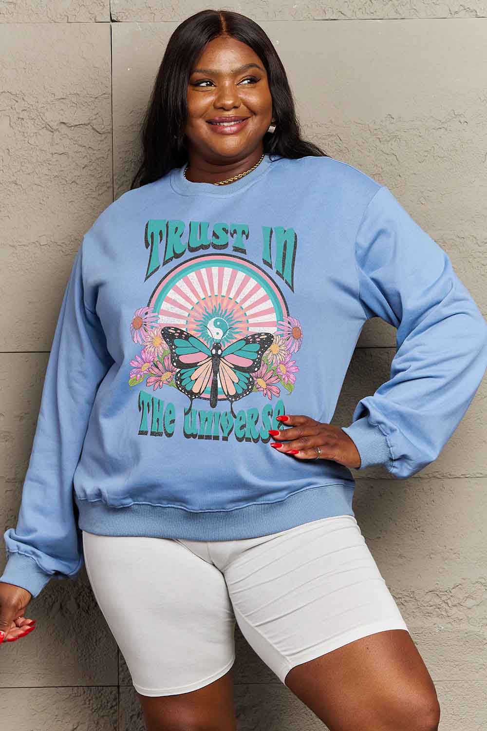 Simply Love Simply Love Full Size TRUST IN THE UNIVERSE Graphic Sweatshirt-Jewearrings