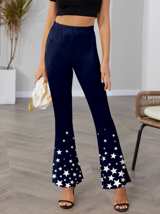 Star Elastic Waist Bootcut Pants-Jewearrings