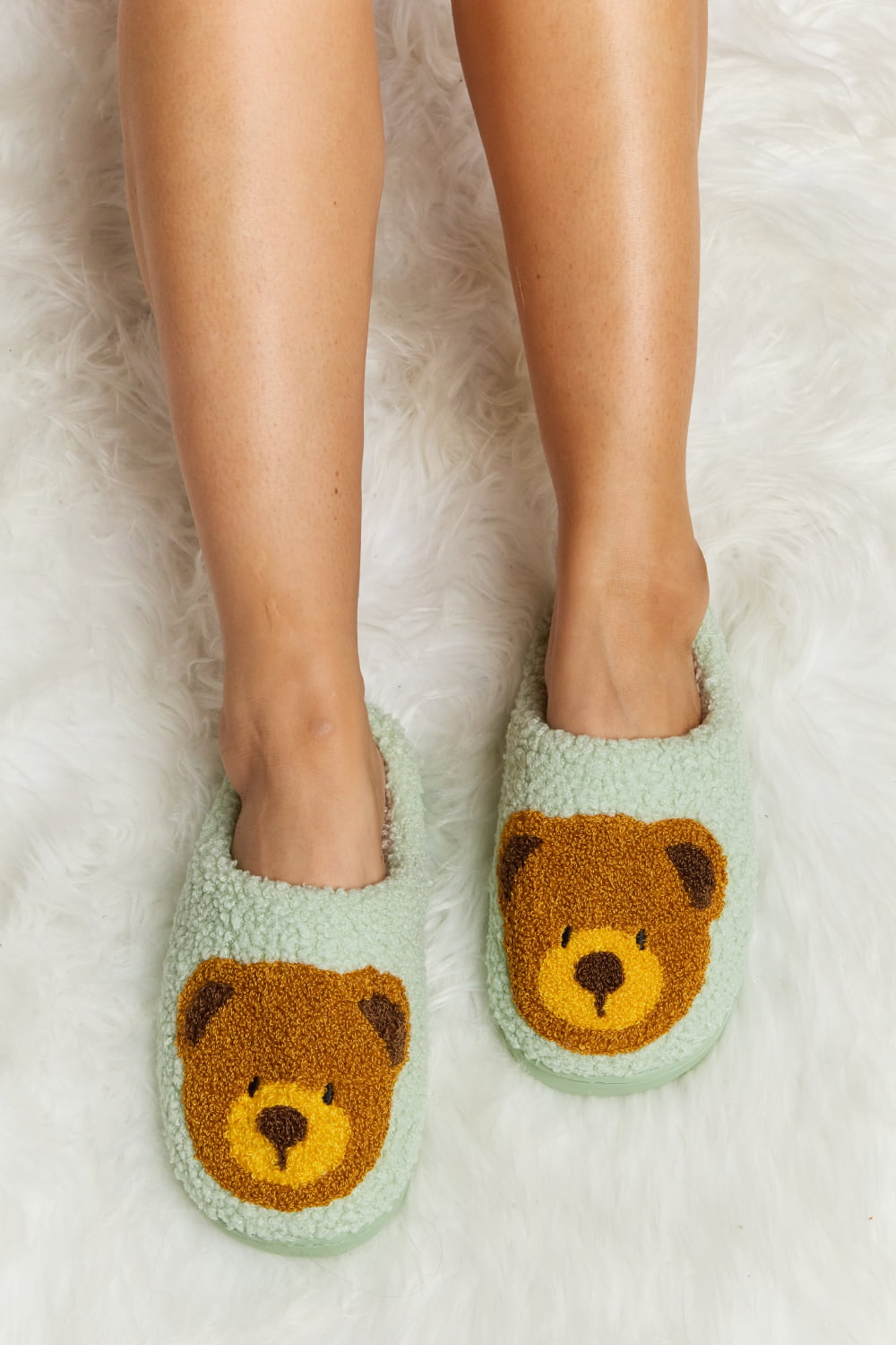 Melody Teddy Bear Print Plush Slide Slippers-Jewearrings