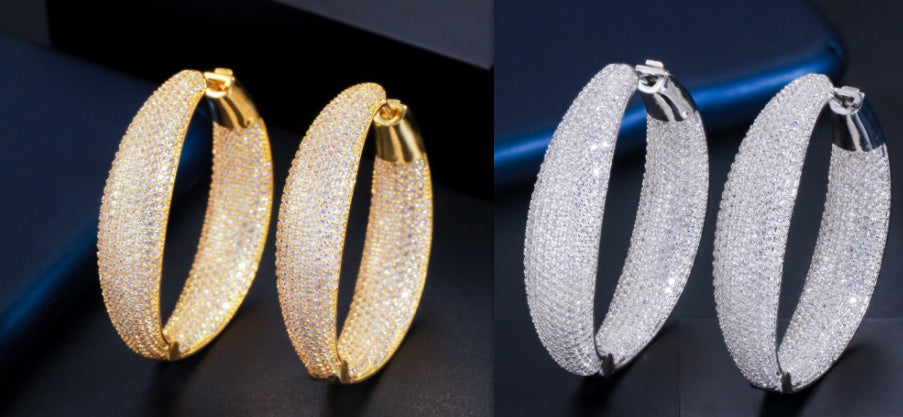 Simple Gold-plated Fashion Earrings With Sparkling Diamonds And Micro Inlaid Zircon-Jewearrings