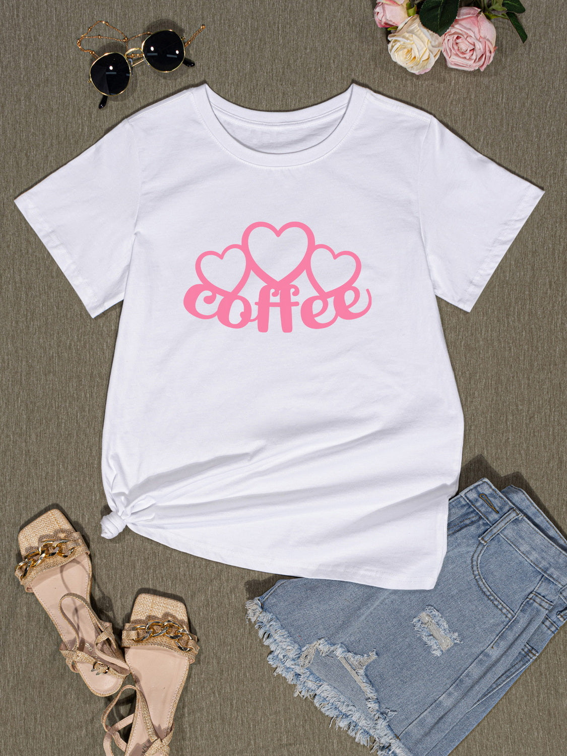 COFFEE Round Neck Short Sleeve T-Shirt-Jewearrings