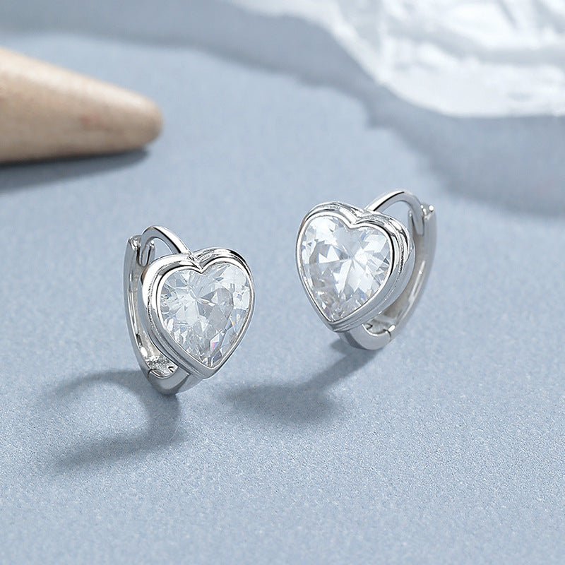 925 Loving Heart In Sterling Silver Zircon Earrings Women's Heart-shaped-Jewearrings