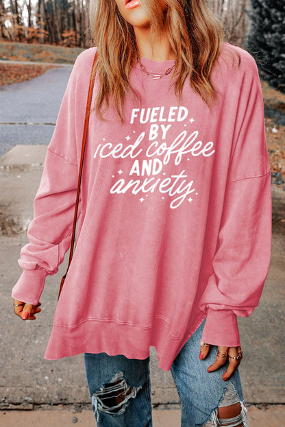 Slogan Graphic Dropped Shoulder Slit Sweatshirt-Jewearrings