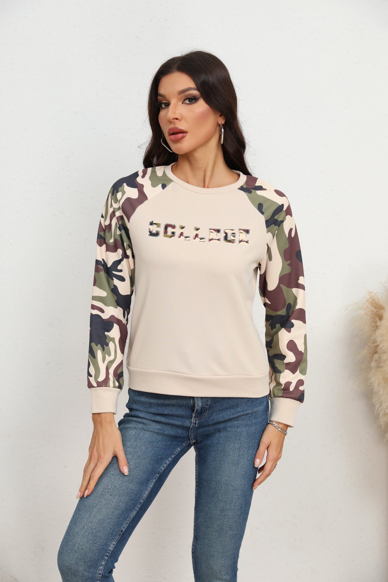 Camouflage Raglan Sleeve Sweatshirt-Jewearrings