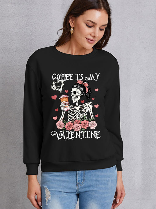 COFFEE IS MY VALENTINE Round Neck Sweatshirt-Jewearrings