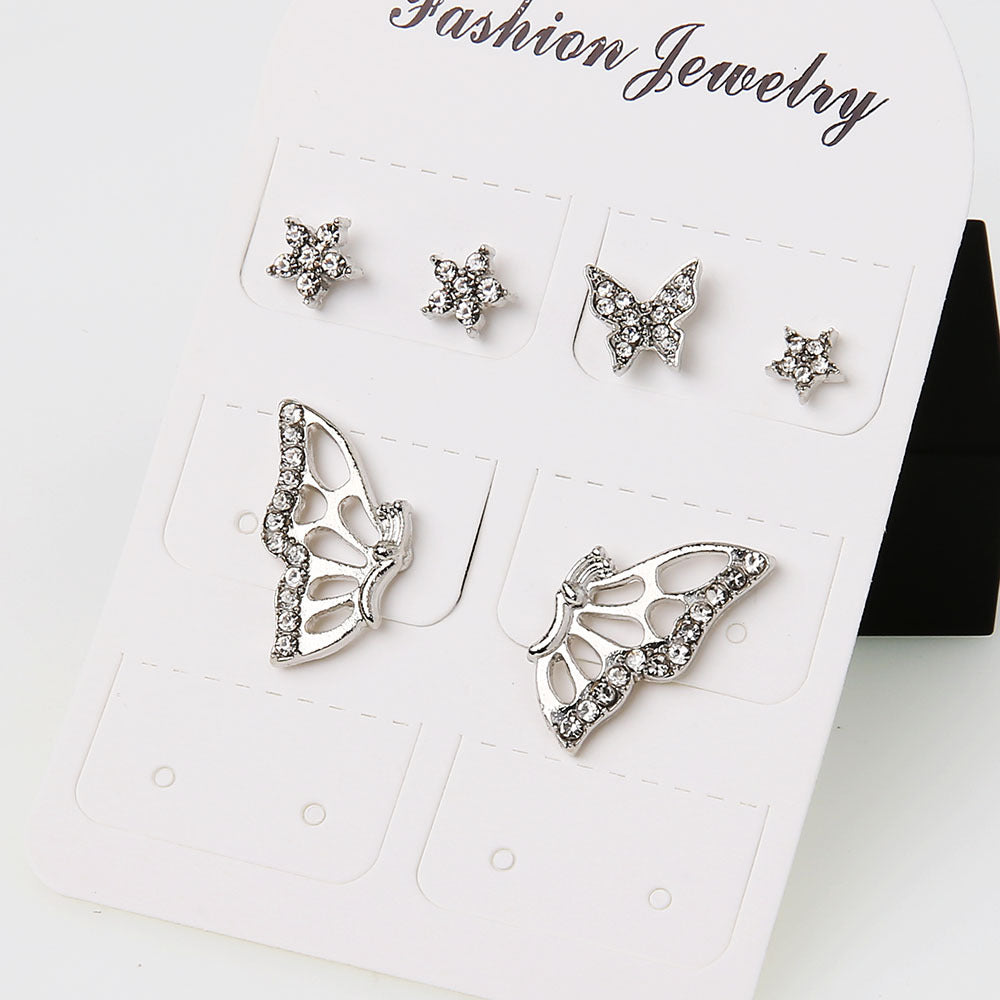 Silver Girl Heart Super Fairy Butterfly Star Sky Butterfly Earrings-Jewearrings