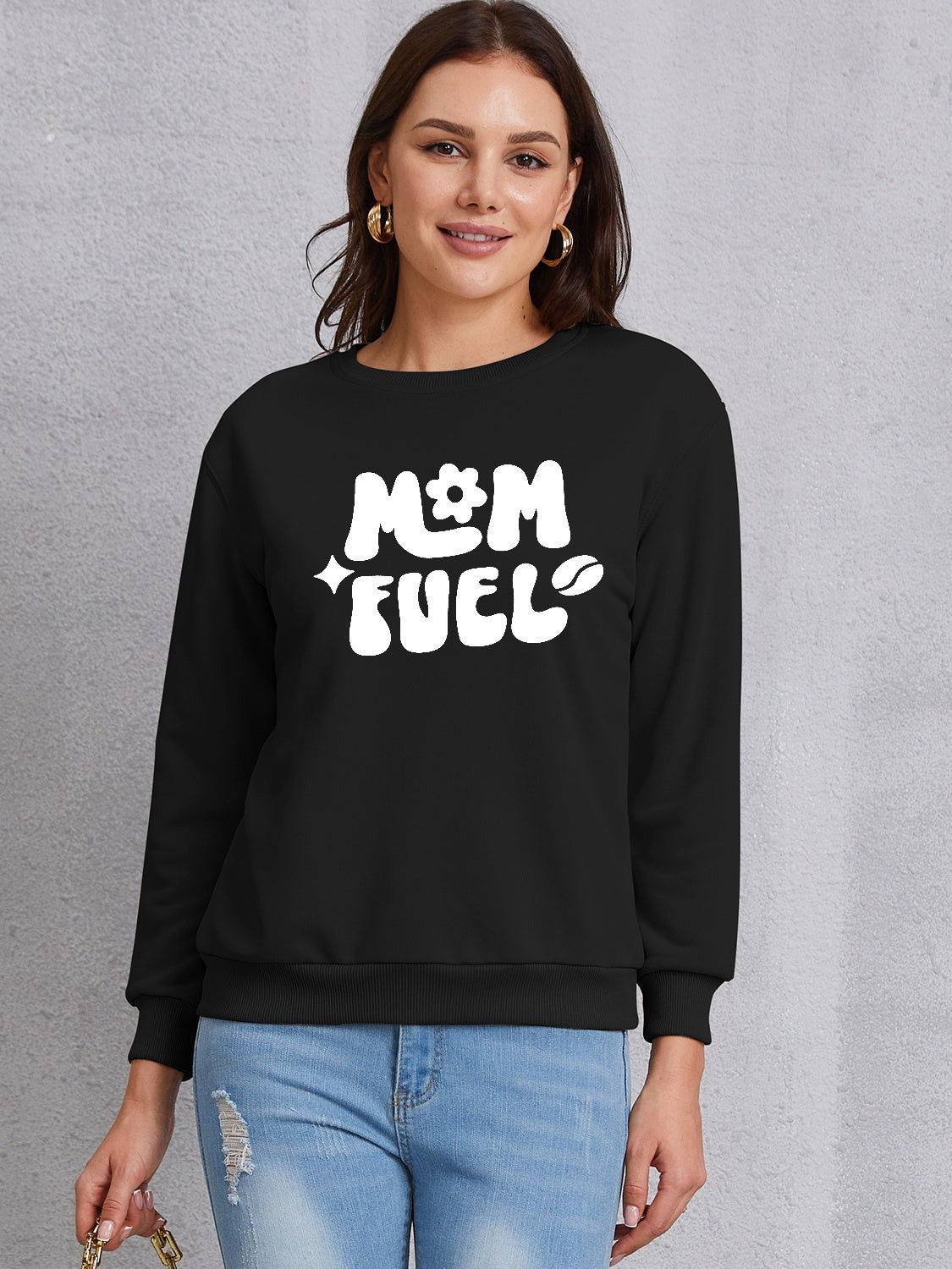 Letter Graphic Round Neck Sweatshirt-Jewearrings