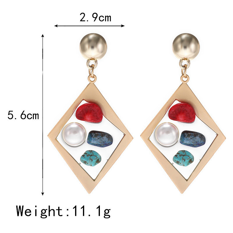 Trendy Creative Transparent Resin Inlaid Pearl Colored Stone Earrings-Jewearrings