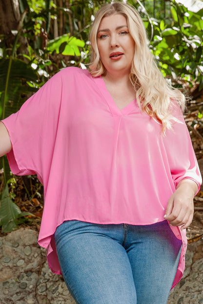 Plus Size Notched Neck Half Sleeve Blouse-Jewearrings