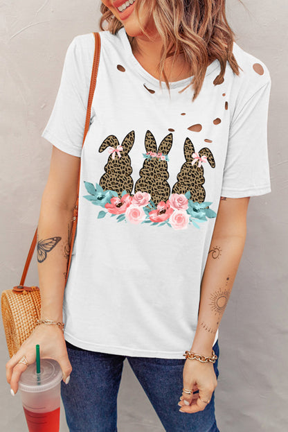 Easter Bunny Graphic Distressed Tee Shirt-Jewearrings