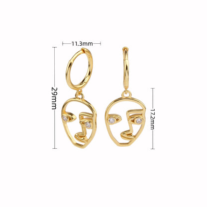 S925 Sterling Silver Ear Clip Abstract Facial Makeup Personality Hollow Out Earrings Fashionable Face Outline Earrings-Jewearrings