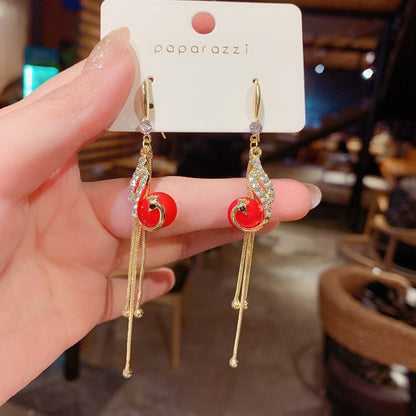 Phoenix Tassel Earrings Long Red Pearl-Jewearrings