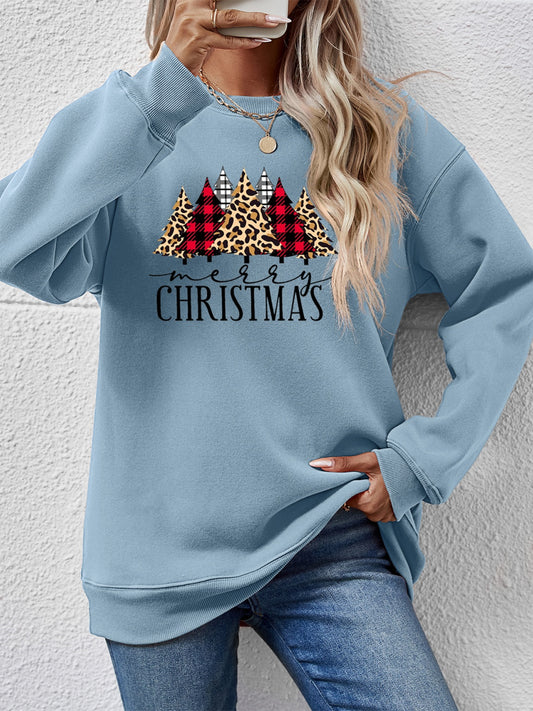 MERRY CHRISTMAS Round Neck Long Sleeve Sweatshirt-Jewearrings