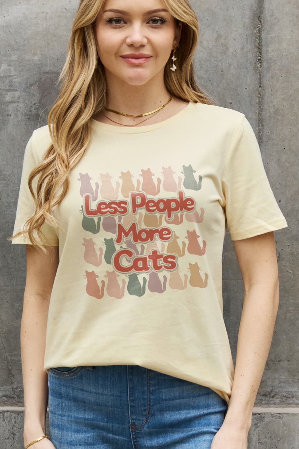 Simply Love Full Size LESS PEOPLE MORE CATS Graphic Cotton Tee-Jewearrings