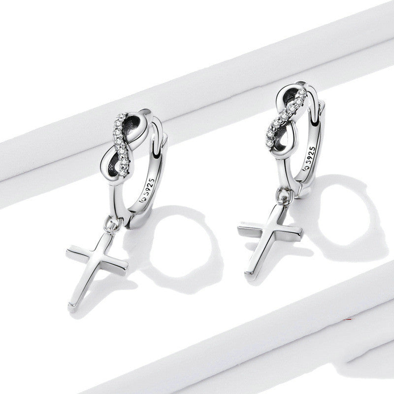 Creative Cross S925 Silver Earrings European And American Fashion-Jewearrings