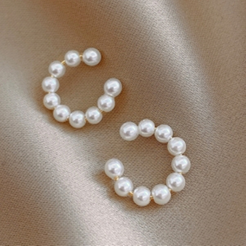 Sweet C-shaped Pearl Temperament Small Earrings Xianfanins Wind Ear Clip-Jewearrings