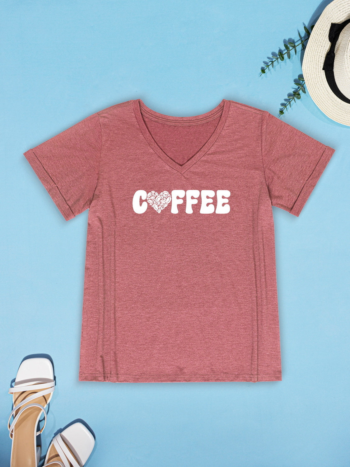 COFFEE V-Neck Short Sleeve T-Shirt-Jewearrings