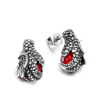 Dragon Claw Hand Stud Earrings 3D Punk Ruby Ear Clip-Jewearrings