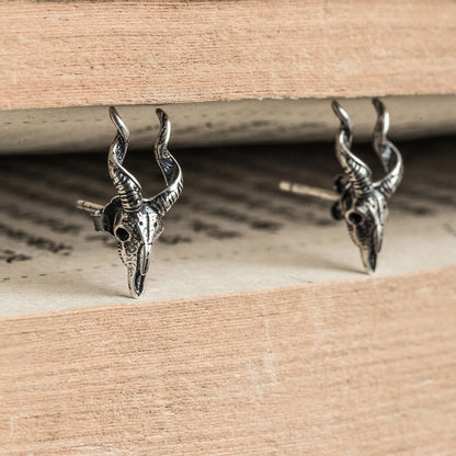 Sterling Silver Punk Vintage Sheep Head Stud Earrings-Jewearrings