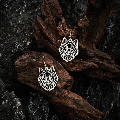 Hollow Wolf Head Silver Stainless Steel Dangle Earrings For Women-Jewearrings