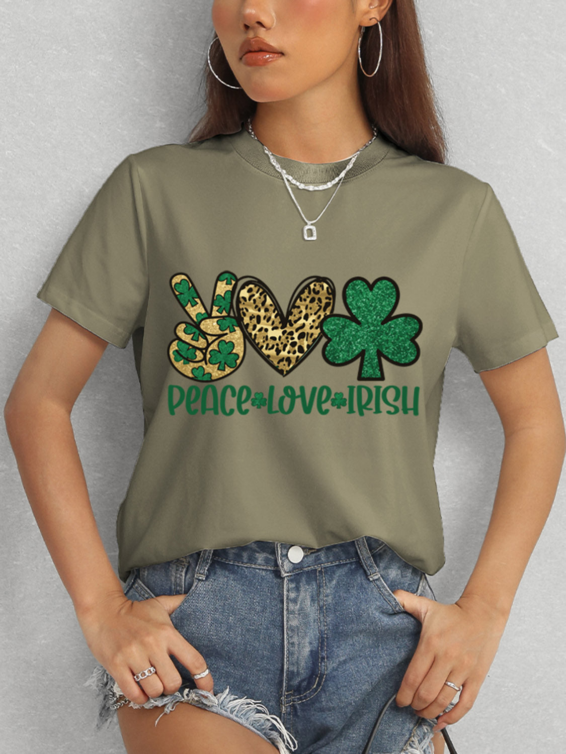 PEACE LOVE IRISH Round Neck Short Sleeve T-Shirt-Jewearrings