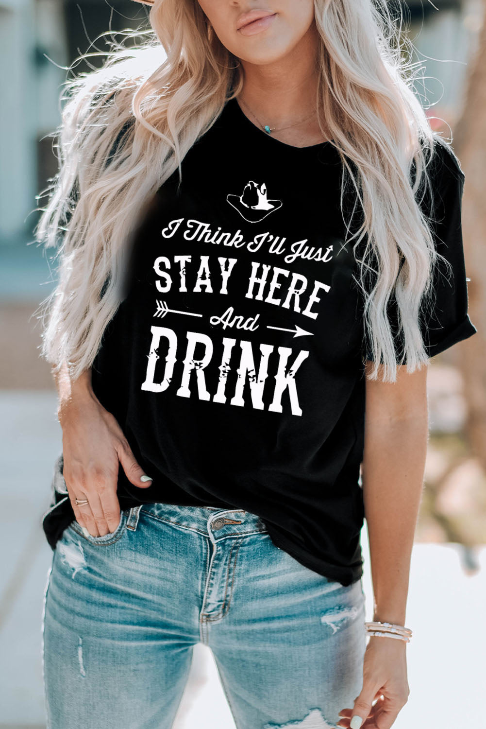 Slogan Graphic Cuffed T-Shirt-Jewearrings