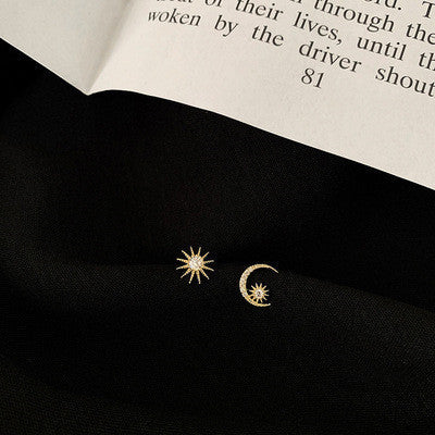 Women's Shining Sun Moon Star Asymmetric Stud Earrings-Jewearrings