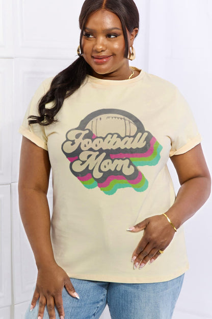 Simply Love Full Size FOOTBALL MOM Graphic Cotton Tee-Jewearrings