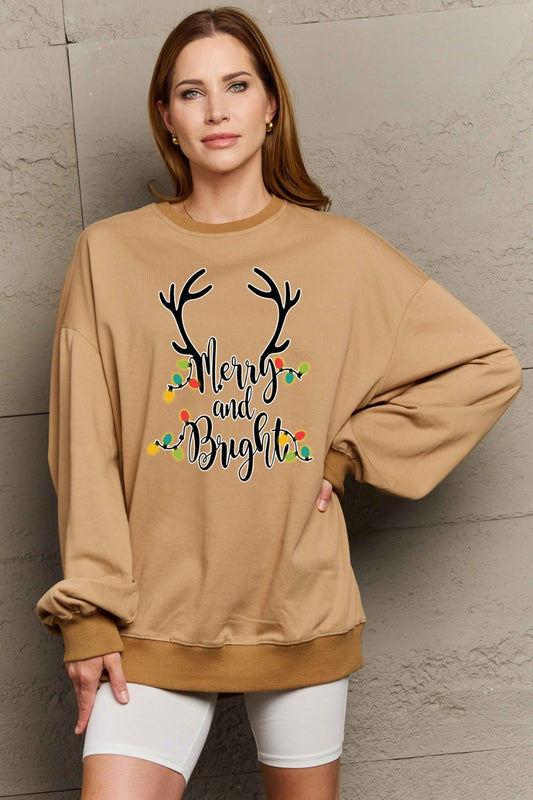 Simply Love Full Size MERRY AND BRIGHT Graphic Sweatshirt-Jewearrings