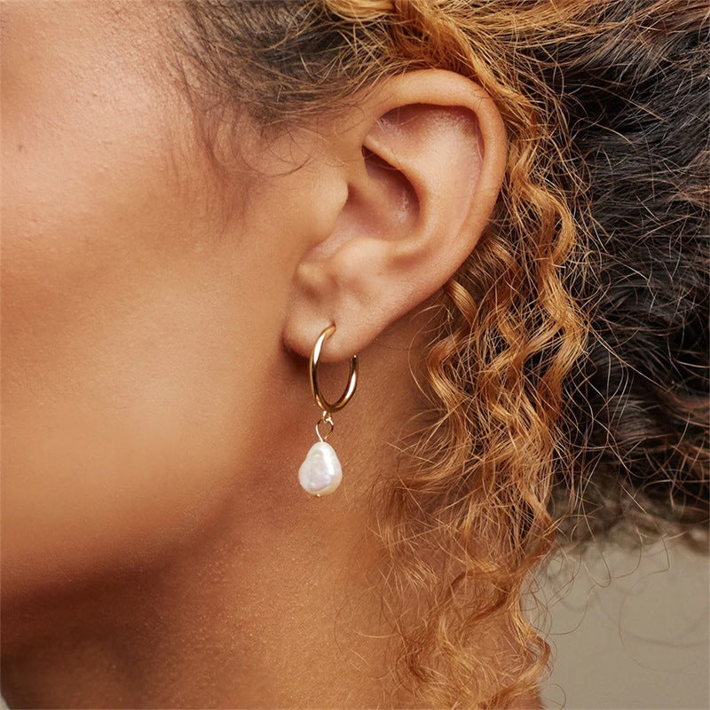 Stylish Stainless Steel Pearl Earrings-Jewearrings