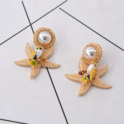 Starfish Pearl Earrings Earrings Korean Fashion Earrings-Jewearrings