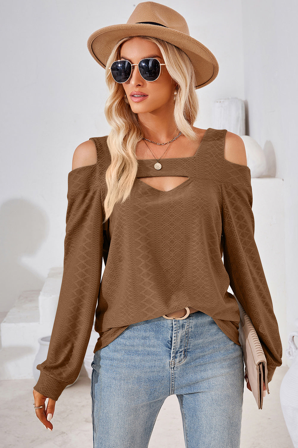 Cutout Square Neck Cold Shoulder T-Shirt-Jewearrings