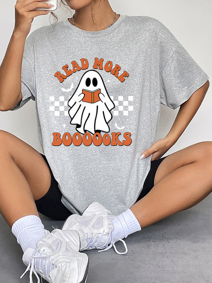 Round Neck Short Sleeve Ghost Graphic T-Shirt-Jewearrings