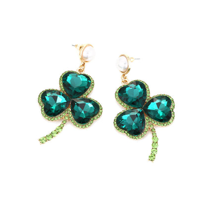 Emerald Colorful Crystals Clover Earrings-Jewearrings