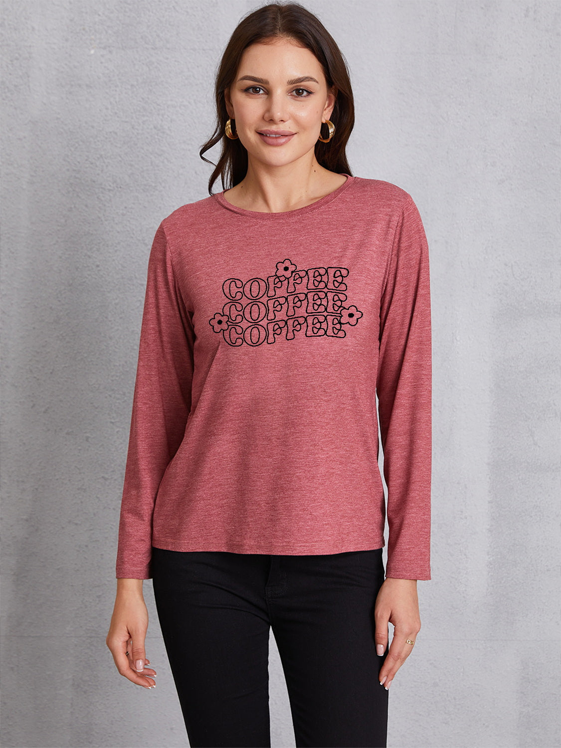 COFFEE Round Neck Long Sleeve T-Shirt-Jewearrings