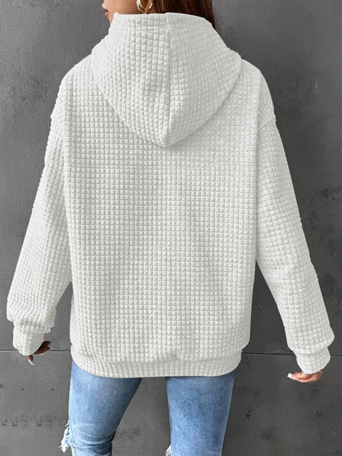 Full Size Waffle-Knit Drawstring Hoodie with Pocket-Jewearrings