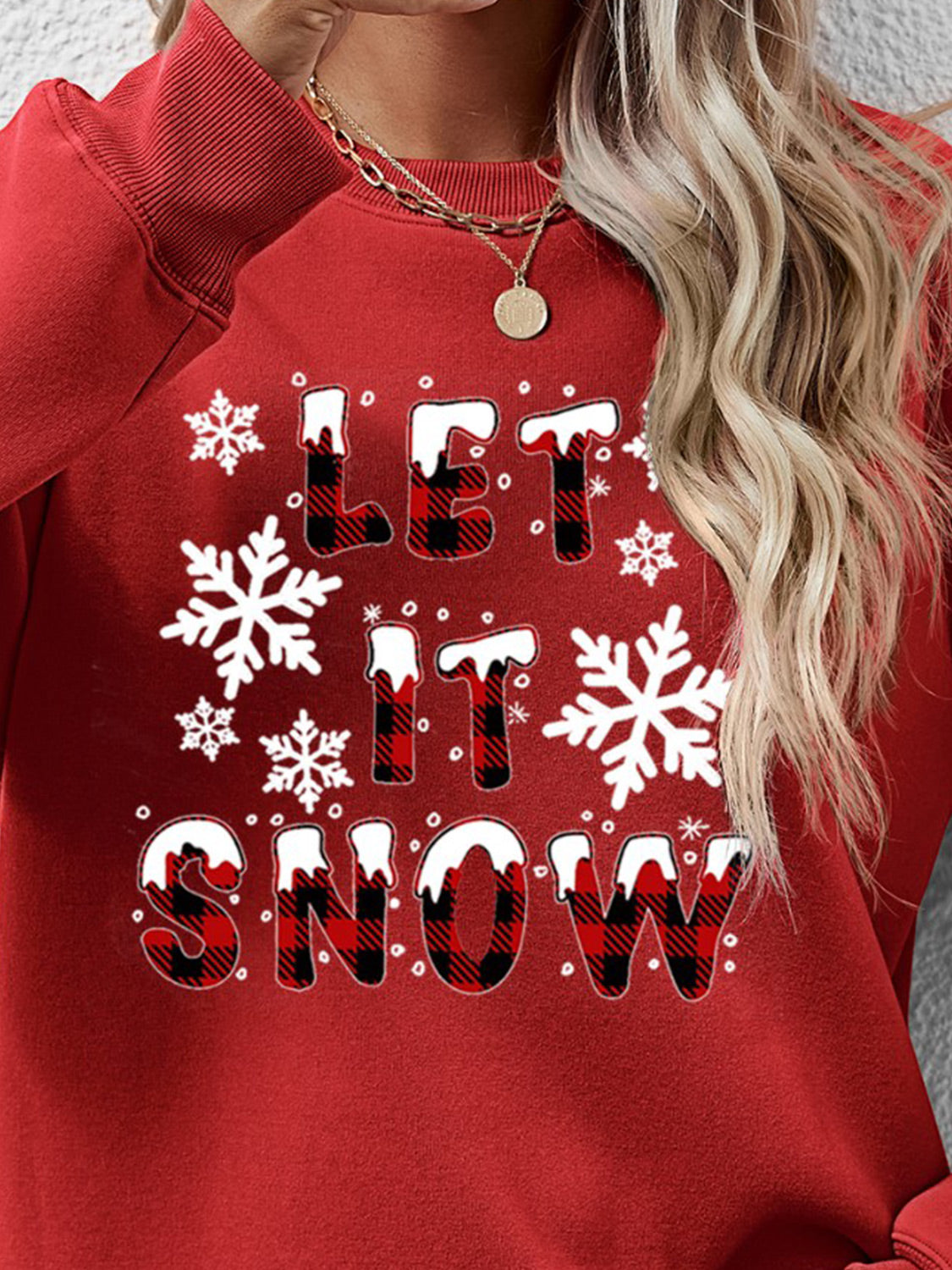 LET IT SNOW Round Neck Long Sleeve Sweatshirt-Jewearrings