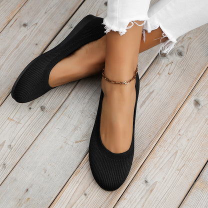 Round Toe Knit Ballet Flats-Jewearrings