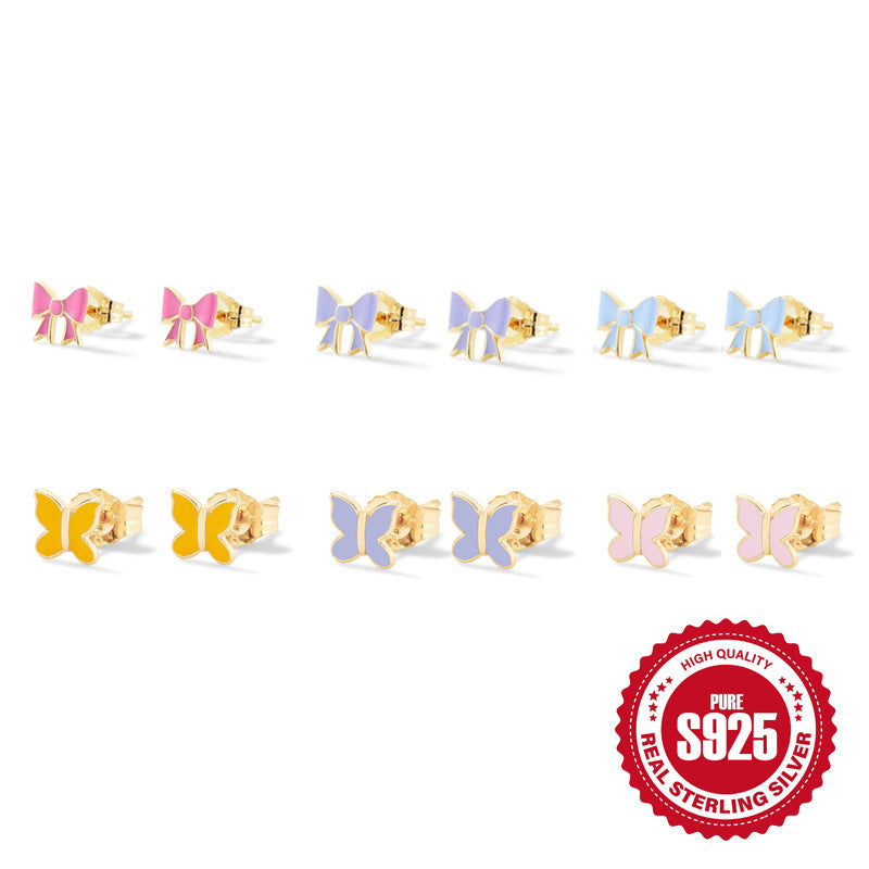 Fashion INS Style Bow Enamel Mini Color Earrings-Jewearrings