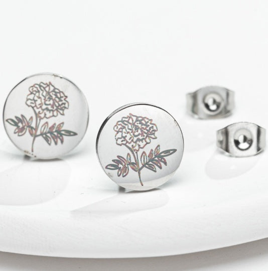 Fashion Animal Flower Etched Stud Earrings-Jewearrings