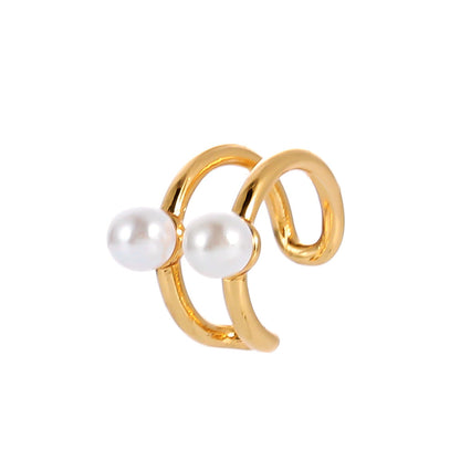 Pearl C-shaped Ear Clip High Sense Geometric Hollow Stud Earrings-Jewearrings