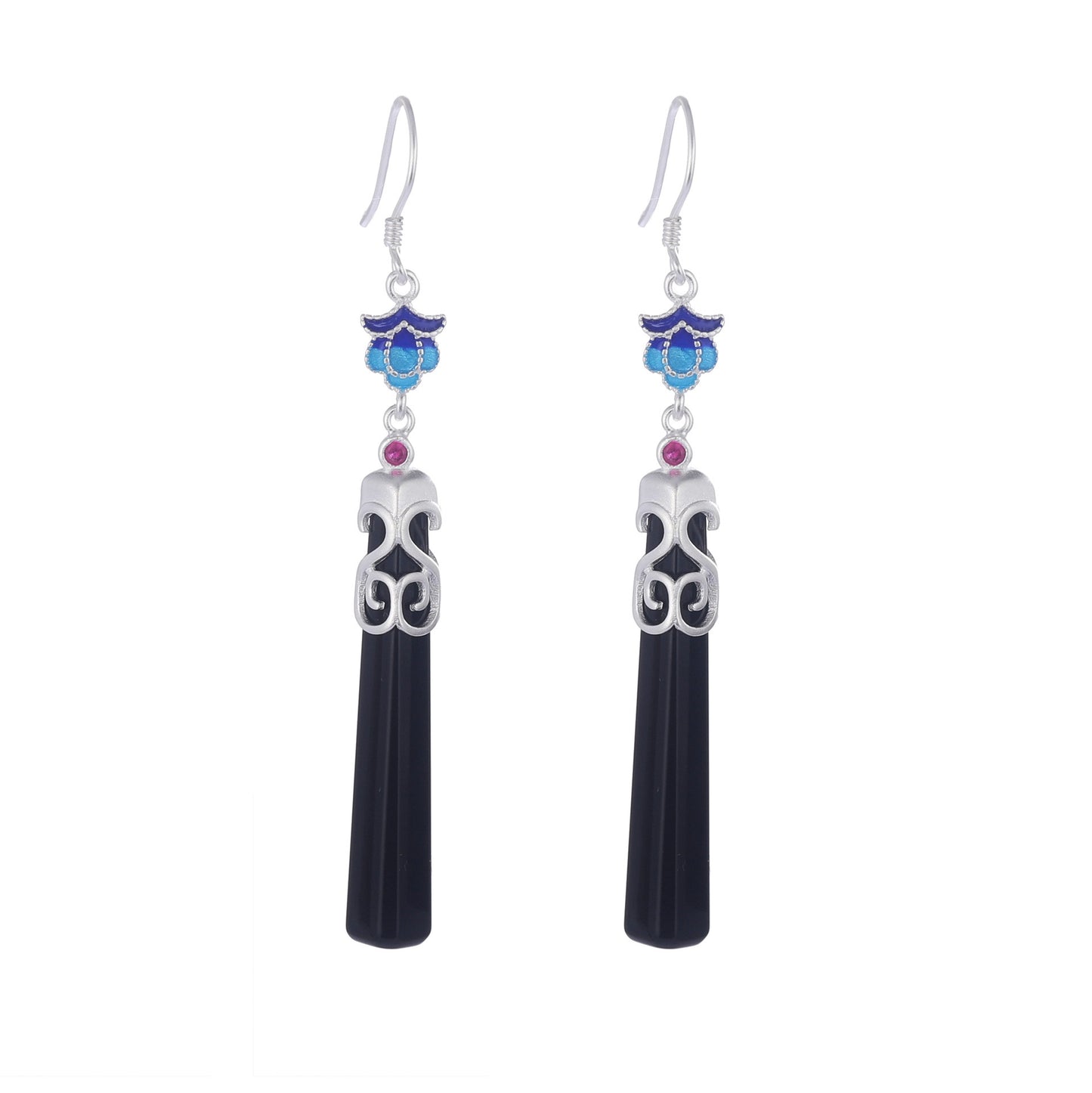 Women's Graceful And Fashionable Silver Black Agate Earrings-Jewearrings