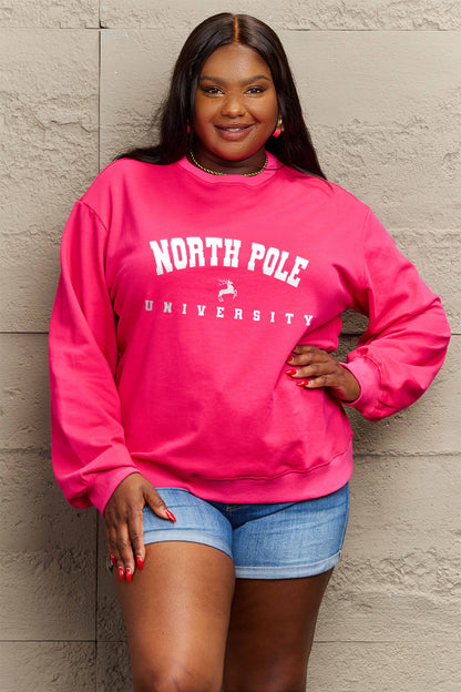 Simply Love Full Size NORTH POLE UNIVERSITY Graphic Sweatshirt-Jewearrings