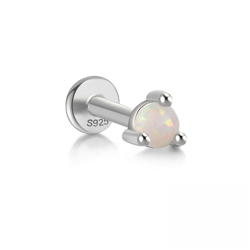 S925 Sterling Silver Opal Flat Head Internal Thread Piercing Cartilage Stud Earrings-Jewearrings