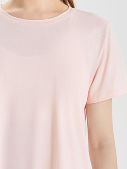 Slit Round Neck Short Sleeve Active T-Shirt-Jewearrings