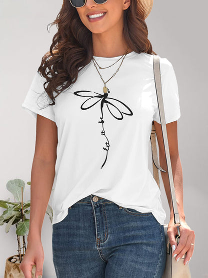 Dragonfly Graphic Round Neck Short Sleeve T-Shirt-Jewearrings