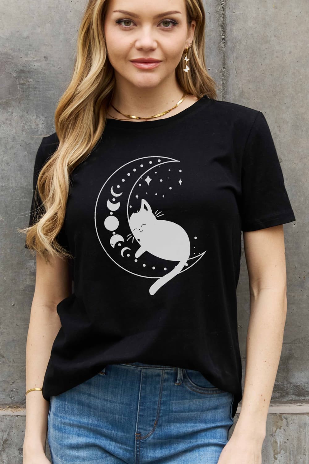 Simply Love Full Size Cat Moon Graphic Cotton Tee-Jewearrings