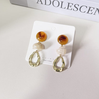 Resin Contrast Caramel Color Series Sterling Silver Needle Earrings-Jewearrings