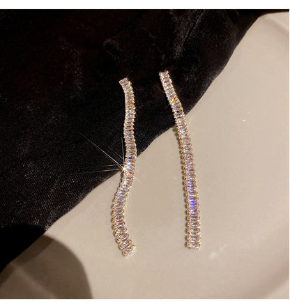 Zircon Claw Chain Tassel Long Stud Earrings-Jewearrings